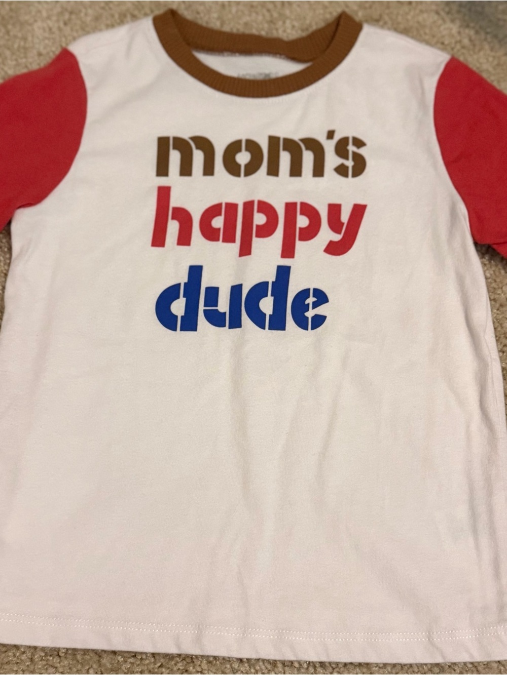 Mom's Happy Dude Colorblock Kids Tee - White with Red Sleeves
